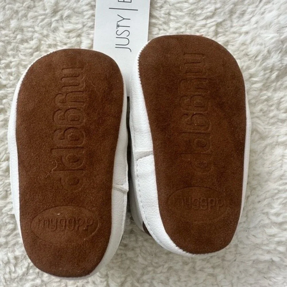 Myggpp Justy Bae Shop White Leather Oxfords Baby Shoes Newborns Size 0-6mo